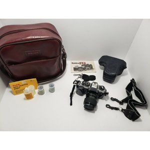 Konica FT-1 Motor Camera w/ Sigma Lens and Accessories Bag, Cover, Straps, Film